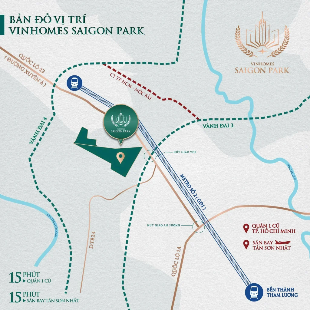 Bản đồ vị trí dự án Vinhomes Saigon Park tại huyện Hóc Môn cũ