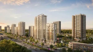 Phối cảnh các tòa căn hộ cao tầng tại The Primavera Hà Nội Garden City nhìn từ trên cao