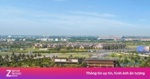 Toàn cảnh khu đô thị của Nam Long nhìn từ trên cao với các dãy nhà phố, biệt thự và trục đường nội khu
