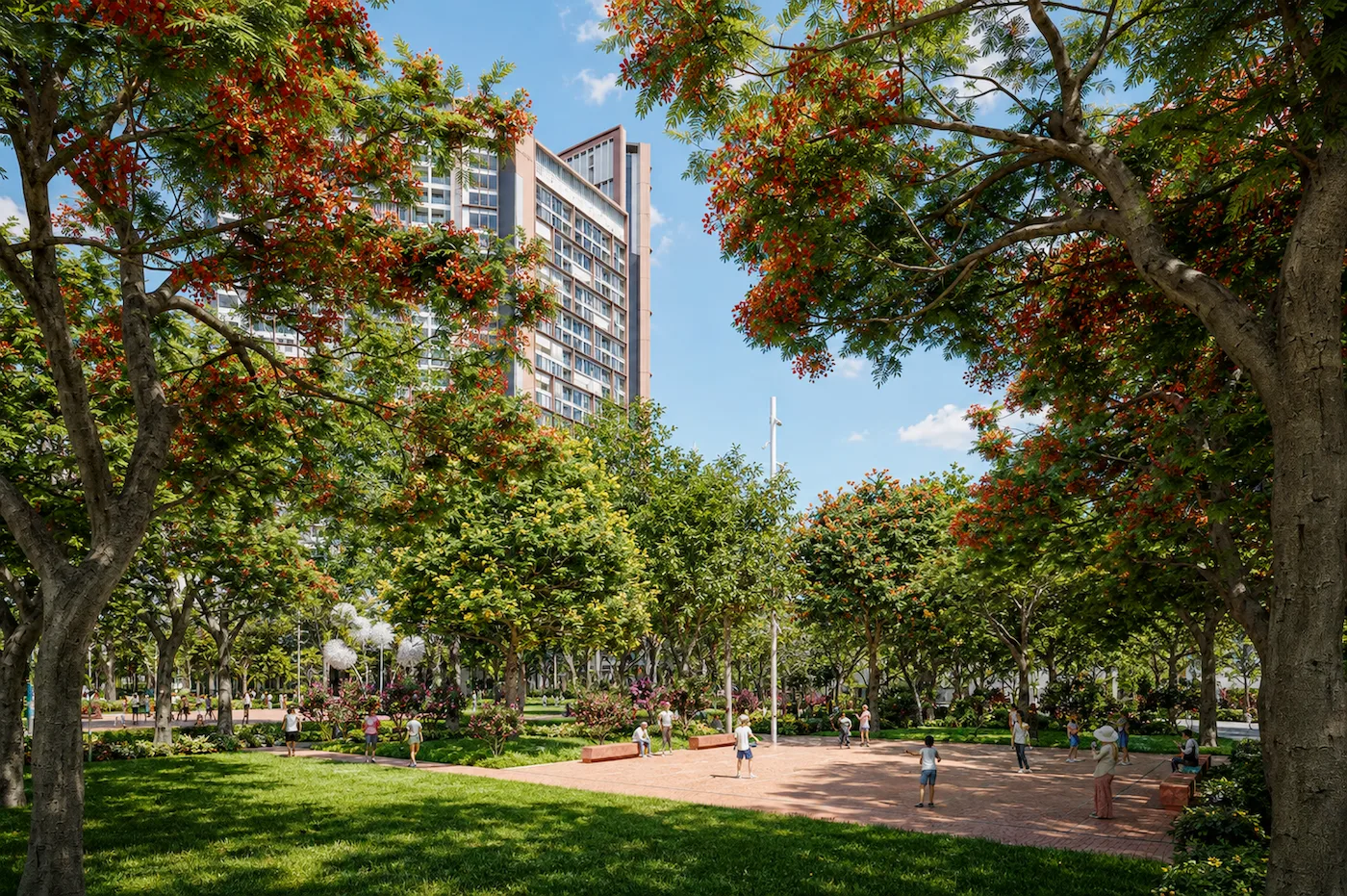 Không gian công viên cây xanh trong quần thể Sun Symphony Residence tại Đà Nẵng