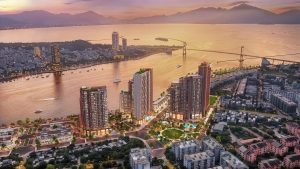 Toàn cảnh quần thể căn hộ Sun Group ven sông Hàn Đà Nẵng nhìn từ trên cao